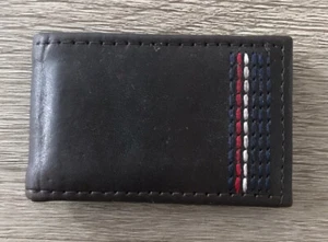 Vintage Leather Tommy Hilfiger Money Clip Red White Blue Stitching Brown Leather - Picture 1 of 5
