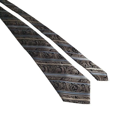 Corbata de cachemira de seda Platinum Designs para hombre negra azul a rayas regalo vintage Foto 1 de 4