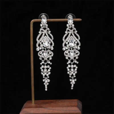 Charm White Crystal Hollow Long Dangle Bridal Earring Trendy Wedding Jewelry - Image 1 of 4