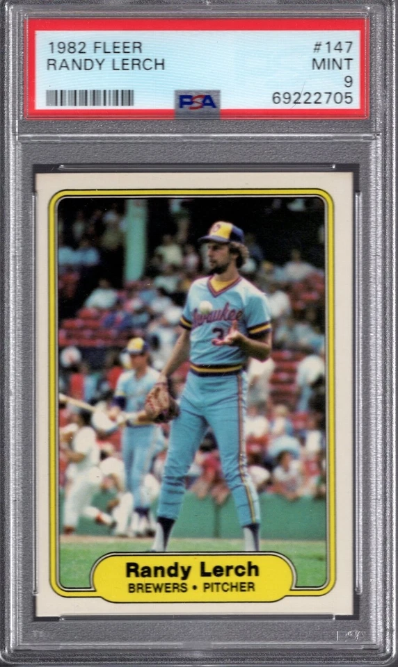 1982 Fleer #147 RANDY LERCH PSA 9 MINT Milwaukee BREWERS  rare 1/1  0 Higher - Image 1 of 1