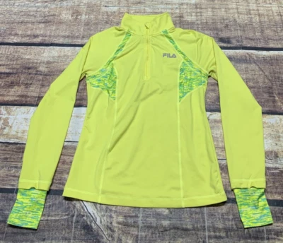 Camisa deportiva FILA para correr manga larga amarilla talla XS 1/4 cremallera amarilla agujeros para el pulgar Foto 1 de 4