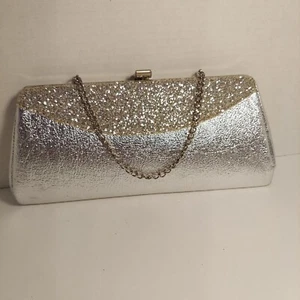 Vintage Silber Metallic + Glitzer Clutch Abendtasche Handtasche Cocktail Abschlussball formell - Bild 1 von 14