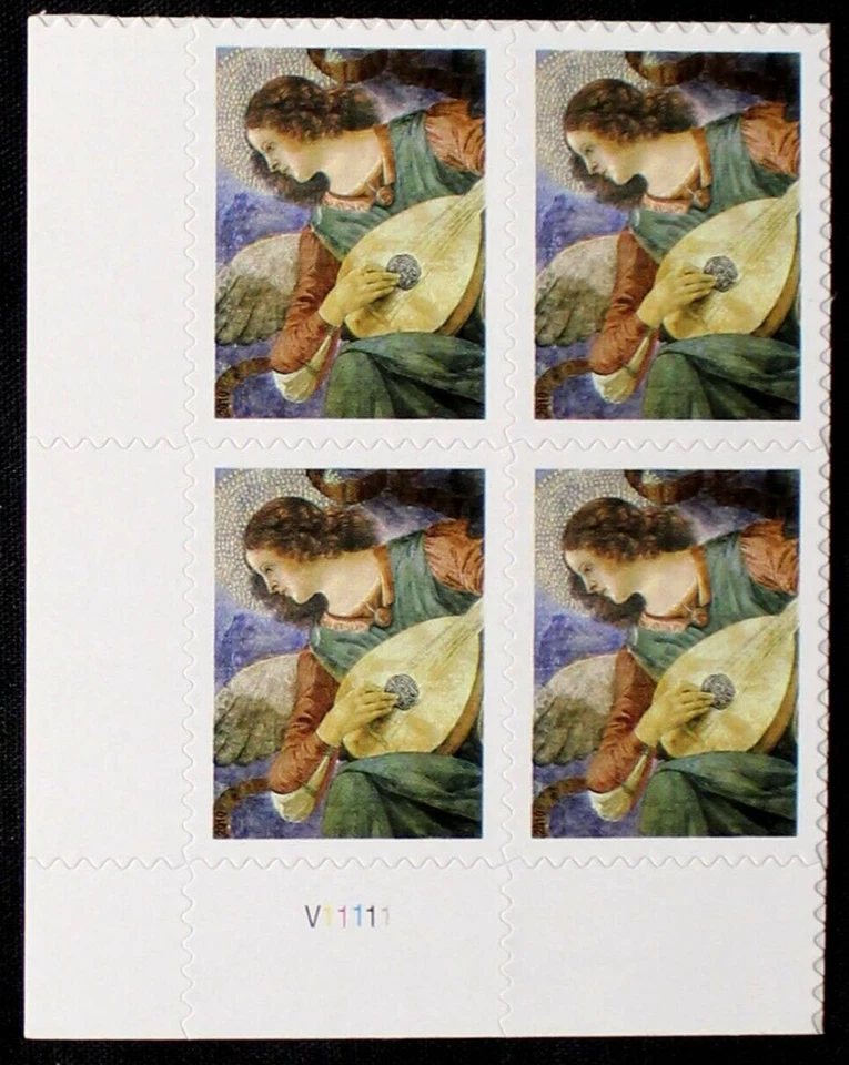 US Plate Block Stamps #4477 ~ 2010 44c Christmas Angel with Lute RL02 - Image 1 of 1