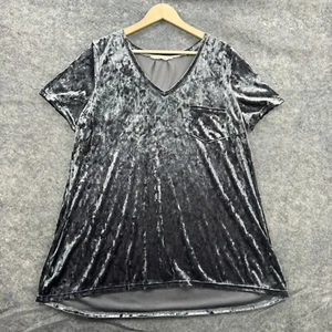 Spring + Mercer Top Womens L Gray Crushed Velvet V Neck Tunic Legging Tee Pocket - Picture 1 of 8