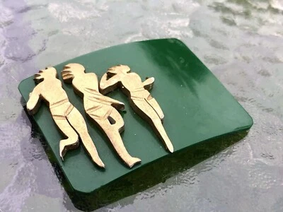 Hebilla de cinturón de plástico verde bosque MCM Art Deco de colección con figuras para correr corredores Foto 1 de 4