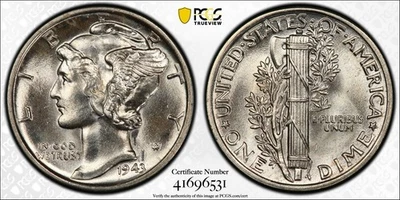 1943 Mercury Dime - 10c PCGS MS65 FB - Full Bands - PCGS Gold Shield - Image 1 of 4