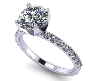 Platinum Plated Sterling Silver 1.50 CTW Round Zirconia Solitaire Ring - Size 4 - Picture 1 of 6