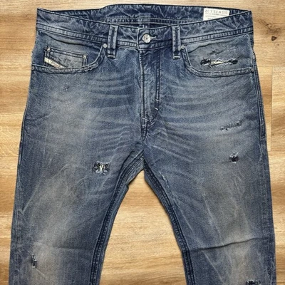 Jeans Diesel Masculino 33x32 Azul Thavar Slim Skinny Thrashed Retro 0802J Bainha 30" - Imagem 1 de 4