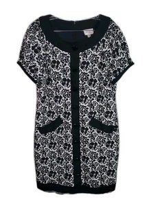 Beige by ECI Black White Shift Floral Sweater Knee Length Dress Pockets Sz 16 - Picture 1 of 10