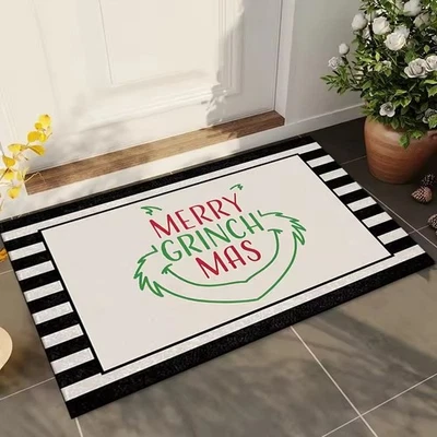 Christmas Grinch Welcome Doormat Non-Slip Machine Washable Carpet Living - Image 1 of 3