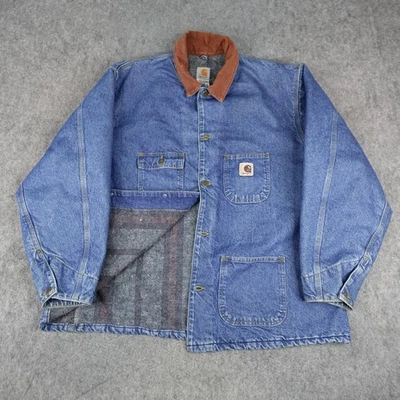 Jaqueta jeans Carhartt masculina 2XL cobertor forrado colarinho de cordão feita nos EUA C59 HORÁRIO DE VERÃO - Imagem 1 de 4