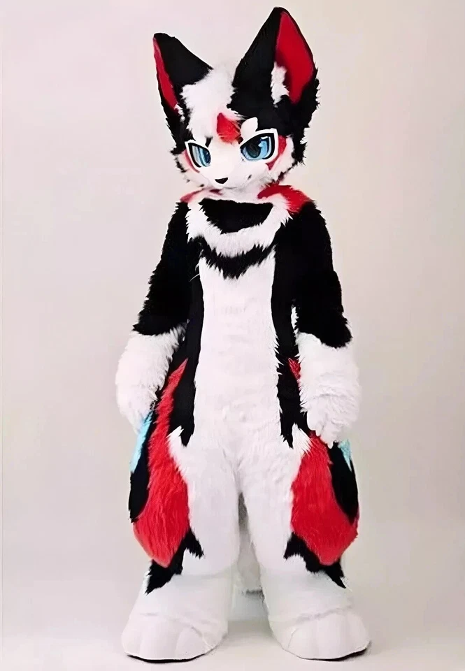 Red Black Long Fur Husky Dog Fox Mascot Costume Fursuit Halloween Suit Cosplay - Image 1 of 3