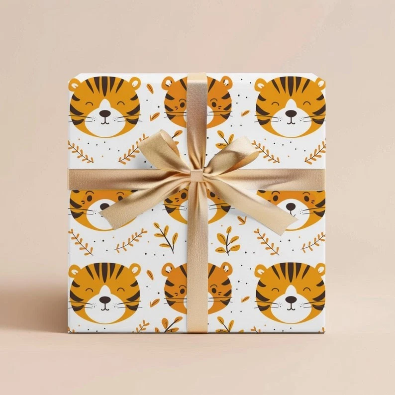 Lindo papel de envolver animales, envoltura de regalo de cumpleaños para niños, rollo de baby shower regalo Foto 1 de 4