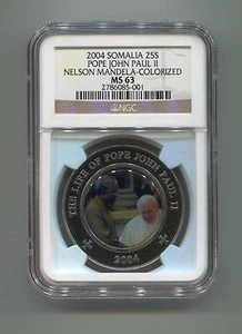 NGC Somalia 25 Shillings MS 63 Pope John Paul 11 Nelson Mandela Colorized Coin - Picture 1 of 4