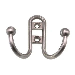Amerock Satin Nickel Coat or Robe Hook, Double Prong Wall Mounted H55457-G10 - Picture 1 of 2