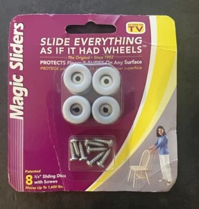 NEW Magic Sliders 8 Pk 3/4" Round Sliding Discs with screws Moves up to 1600 lb - Picture 1 of 3