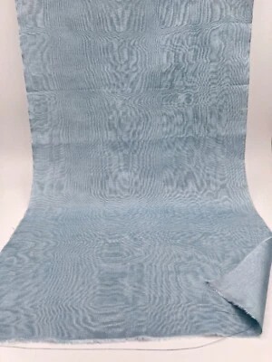 Light Blue Silk Moire Fabric By 2 Meters, Watermark Patterned Shantung. - Image 1 of 4