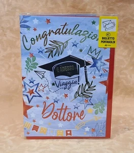 BIGLIETTO LAUREA DOTTORE FANTASIA BLU CON TASCA PORTASOLDI cod.27748 - Imagen 1 de 2