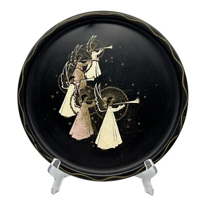 Nashco Products Ángeles Cuernos Sopladores Metal Negro Bandeja Redonda 11" Navidad - Imagen 1 de 12