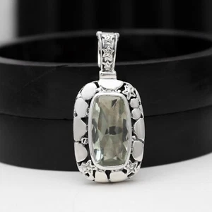Natural Green Amethyst Gemstone Pendant in 925 Sterling Silver - Picture 1 of 7