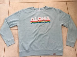Techstyles Logo Sweatshirt Womens Green With Rainbow Aloha - Large - Picture 1 of 8
