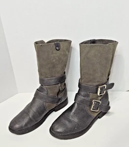 Grey Boots Double Buckle Leather Women Size 7 - Picture 1 of 6