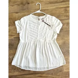 NUOVO top boho Knox Rose crema tecnica mista taglia small manica corta plissettato - Foto 1 di 9