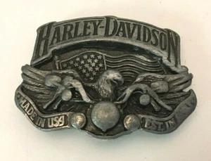 Vintage gebraucht 1991 Harley Davidson Motorrad Gürtelschnalle Adler Flagge Baron, USA - Bild 1 von 8