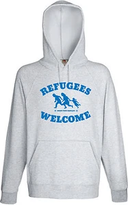 REFUGEES WELCOME Bring your family sudadera con capucha gris jaspeada - Imagen 1 de 1