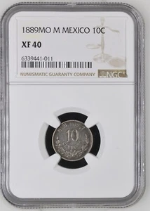 1889 Mo M Mexico 10C Centavos Silver 0.903 KM#403.7 NGC XF 40 - Picture 1 of 6