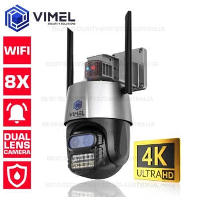 VIMEL WIFI Alarm Dual Security Camera 8X Zoom ULTRA HD 4K LIVE Monitoring