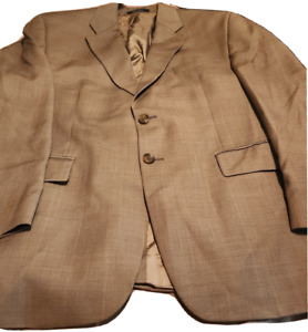 Chaps Ralph Lauren Mens Sz 48R Blazer Tan Plaid Button Suit Jacket Lined As Is