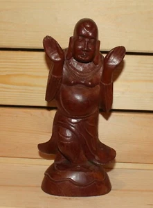 Vintage Asian hand carving wood statuette Budai Laughing Buddha - Picture 1 of 8