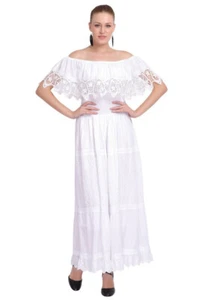 Women's Boho Lace Summer Floral Embroidery Off Shoulder Beach Long Maxi Dress - Picture 1 of 6