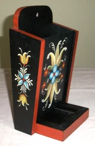 NORWEGIAN ROSEMALING WOOD WALL POCKET 10.25" X 6" X 4.5" HANDPAINTED FOLK ART - Picture 1 of 6