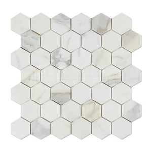 Calacatta Gold (Italian Calcutta) Marble 2 inch Hexagon Mosaic Tile - Picture 1 of 1