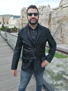 UNIQUE Canali Calf Fur Hair Black Leather Jacket Coat Italy 40R - Picture 1 of 12