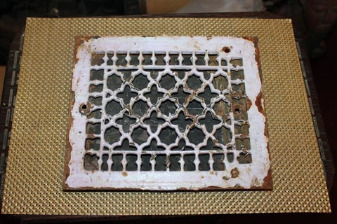 Antique Victorian Register Heating Grate Vent #19 Cast Iron Crosses Rectangular Cover