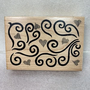 Great Impressions 4.75" Background Rubber Stamp K65 Swirls Hearts Wood-Mounted - Picture 1 of 9
