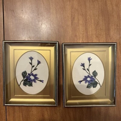 Conjunto vintage de 2 fotos feitas à mão crisântemos selvagens 100% seda 4,75 X 5,75 pol - Imagem 1 de 4