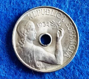 ESPAÑA REPUBLICANA * 25 CÉNTIMOS 1934 * MANTIENE EL BRILLO ORIGINAL - Imagen 1 de 6