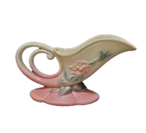 "Florero Hull Pottery Cornucopia rosa bosque floral W10 - mango de 11"" de colección años 40" - Imagen 1 de 7