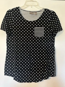 Chico’s Damen Gr. 0 schwarz weiß gepunktet gestreift Top Kurzarm - Bild 1 von 3
