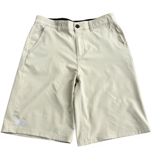 Under Armour UA Youth Size 18 Loose Fit Khaki Polyester Boy Shorts Beige Comfort - Picture 1 of 9