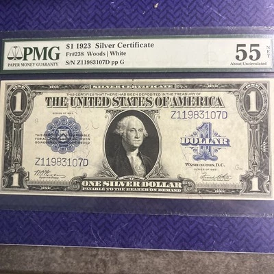 1923 $1 Silver Cert Fr. 238 Large Note Woods/White AU 55 Net Horse Blanket AU 55 - Image 1 of 4