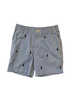 Polo Ralph Lauren Boys Blue Fine Stripe All Over Pony Shorts Size 16 - Picture 1 of 7