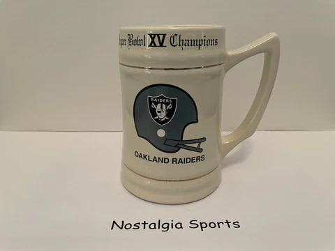 Vintage OAKLAND RAIDERS Super Bowl XV BEER STEIN Mug NEW OLD STOCK Never Used Cover