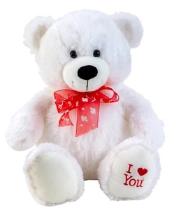 Teddybär "I Love You" Kuschelbär in Weiß mit Schleife Kuscheltier Valentinstag - Bild 1 von 1