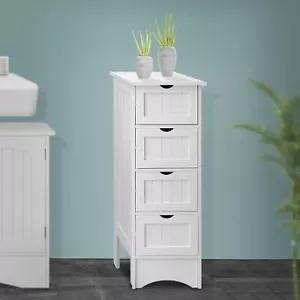 Badezimmerschrank Landhaus schmal Badschrank mit 4 Schubladen Badmöbel Weiß - Bild 1 von 5