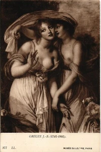 Antigua postal vintage Museo del Louvre de París Los dos amigos, Greuze (1028) - Imagen 1 de 2